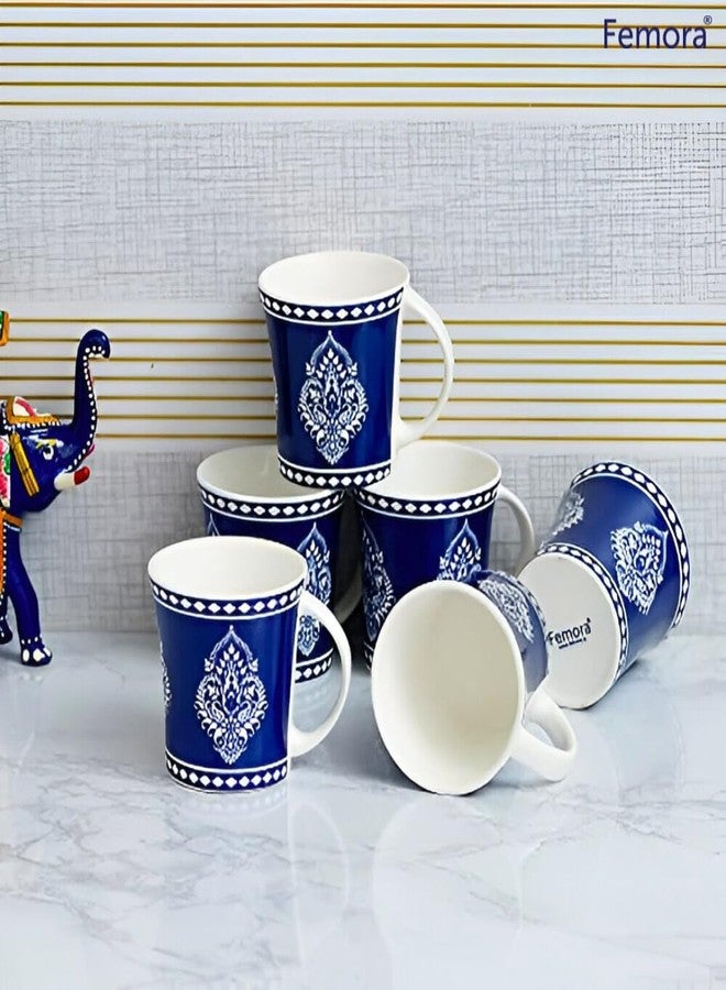 Femora Block Print Ceramic Coffee & Tea Cup Set of 6, 160 ML, Blue - Image 5
